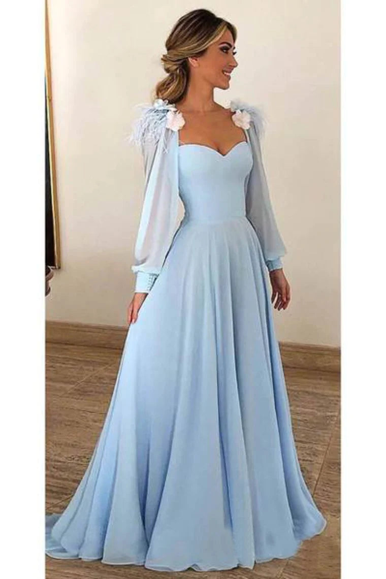 prom dress cleaningSky Blue Chiffon Prom Dresses Long Sleeves Modest Formal Dress