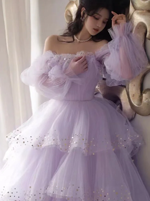 ready-to-wear prom dressessparkly prom dresses, purple prom dresses, robes de cocktail, off the shoulder prom dresses      S1085